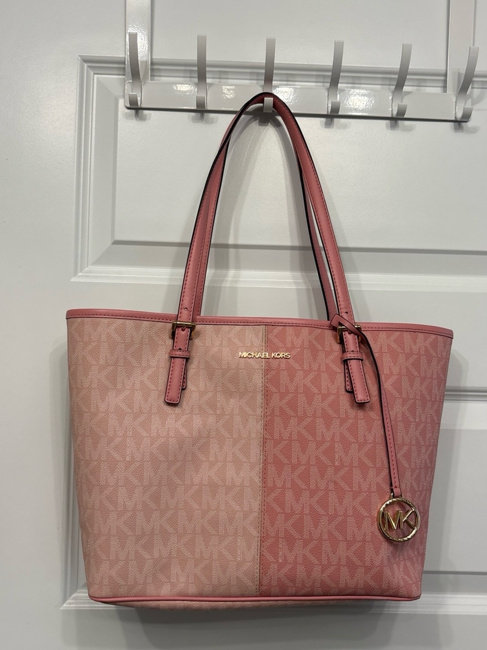 Michael Kors Jet Set Two-Tone Pink Signature Tote Pink